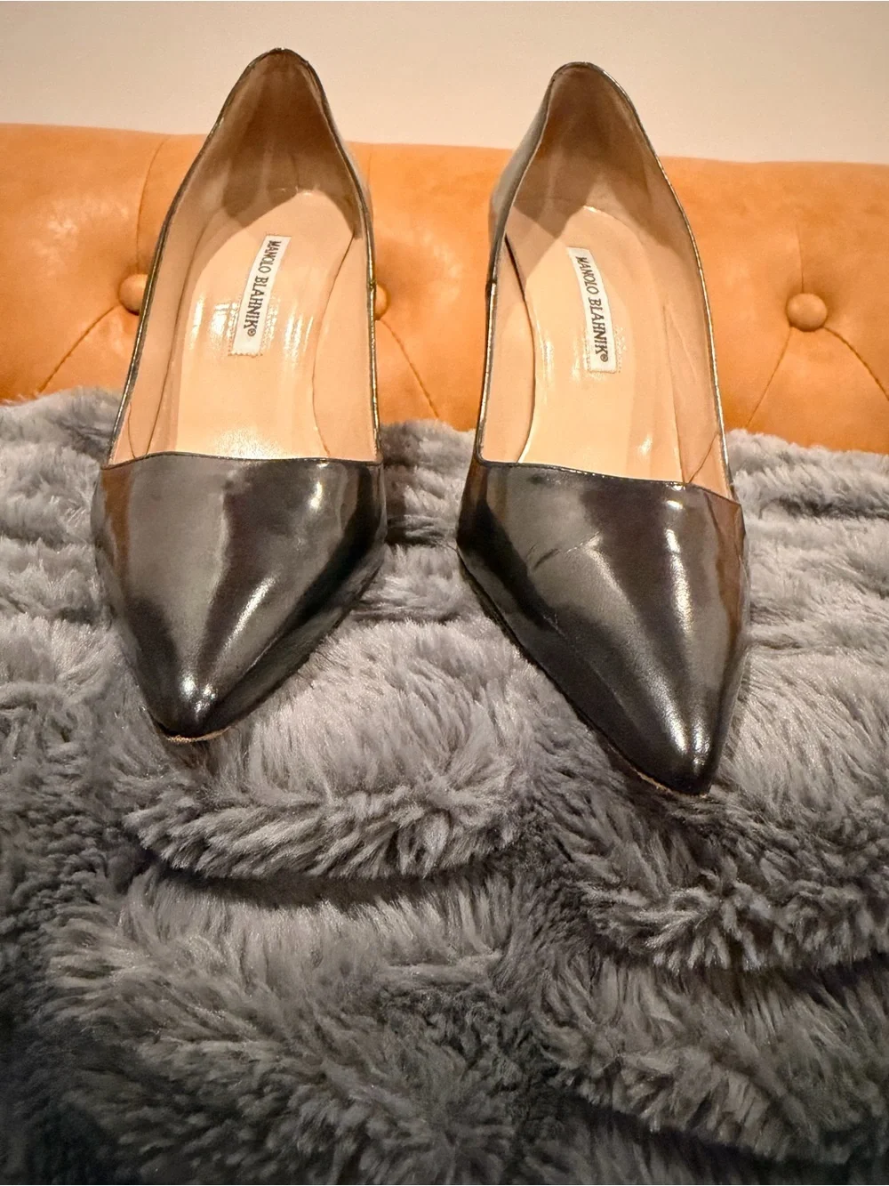 Manolo Blahnik Black Patent Pointed-Toe Stiletto Pumps